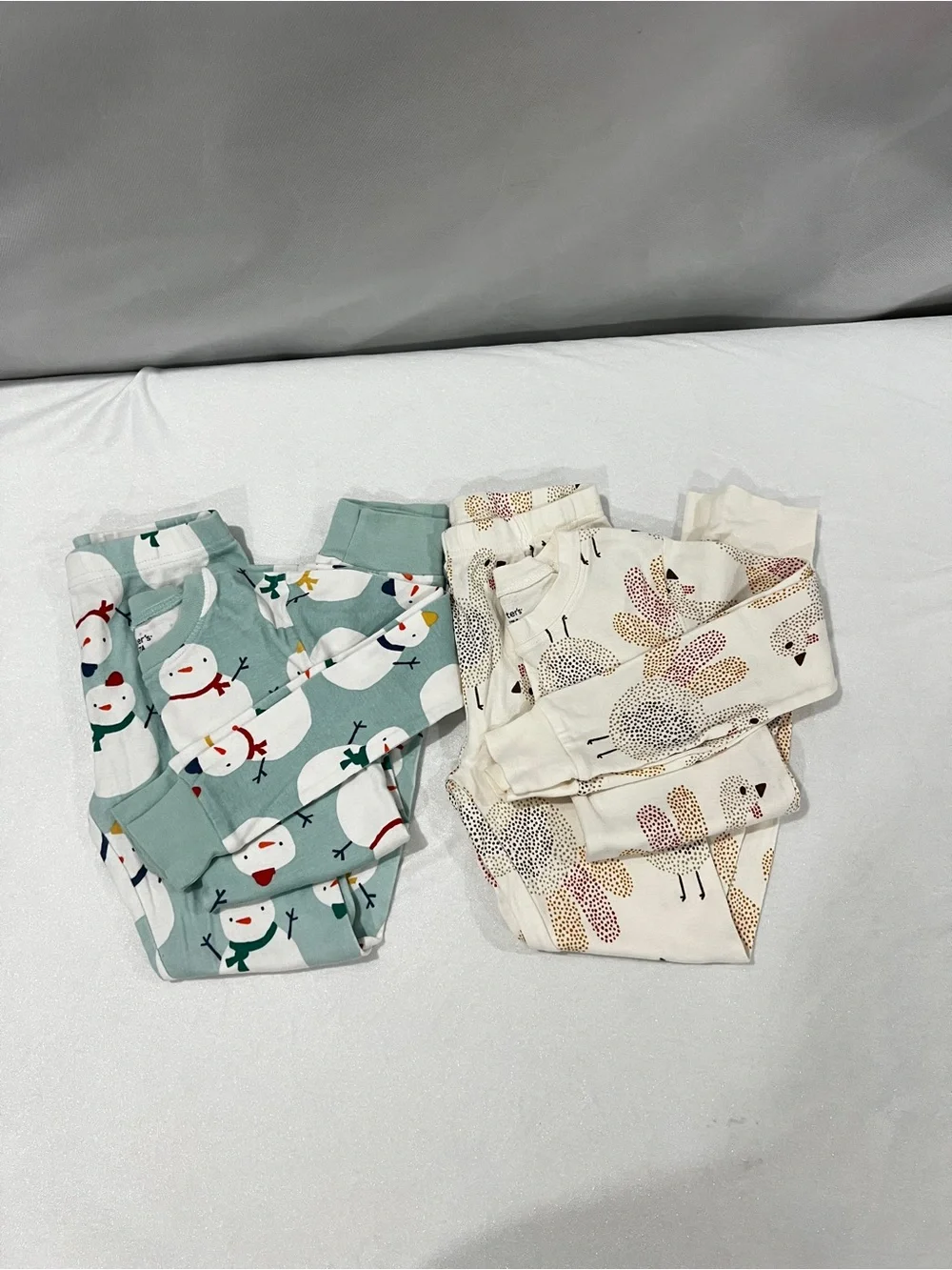 Carter's  Lot of Two Set Kids Pajama Size 7 Turkey And Snow Man Print Cotton